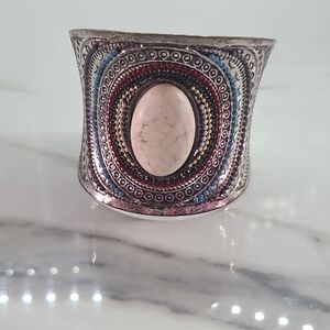 Bohemian Silver and Red Cuff Bracelet